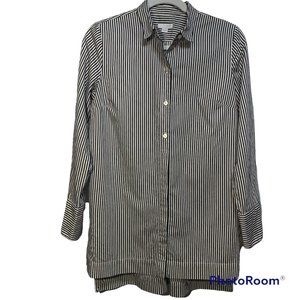 J. Jill Women's Silk Academia Preppy Pin Striped Tunic Shirt Black White Size XS